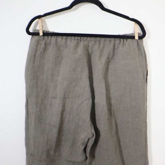 South Street Linen Size 2P High Rise Cropped Pants Tapered Leg Taupe Tan Brown - Picture 7 of 9